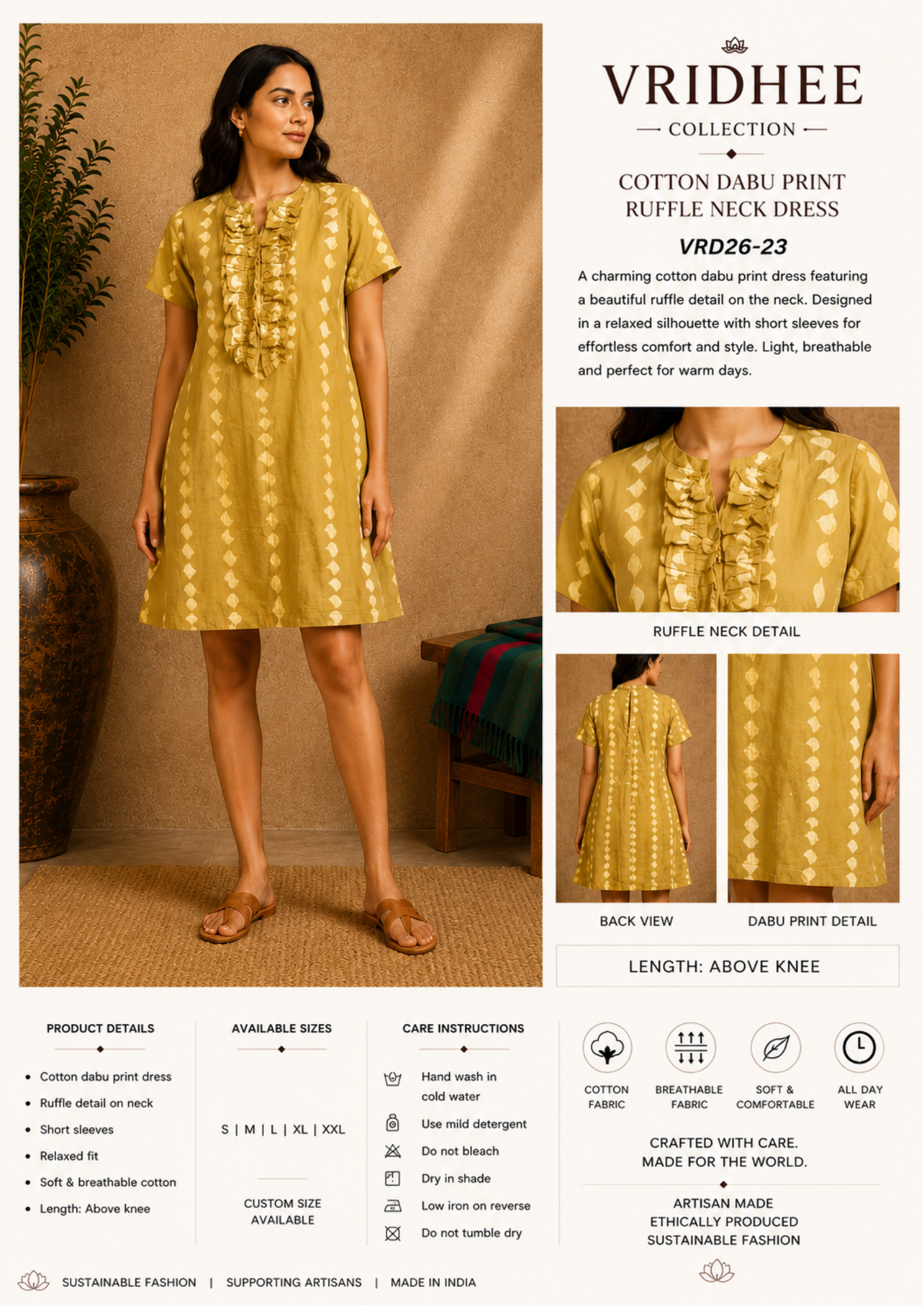 Green dabu cotton frill dress