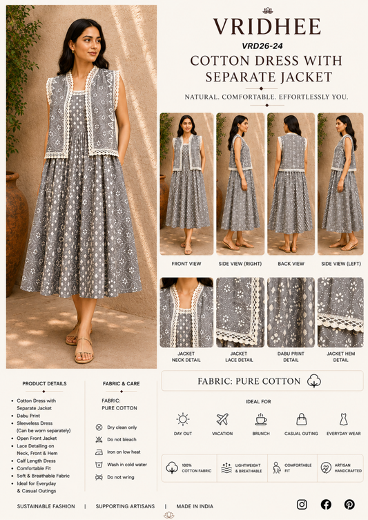 Grey dabu cotton dress