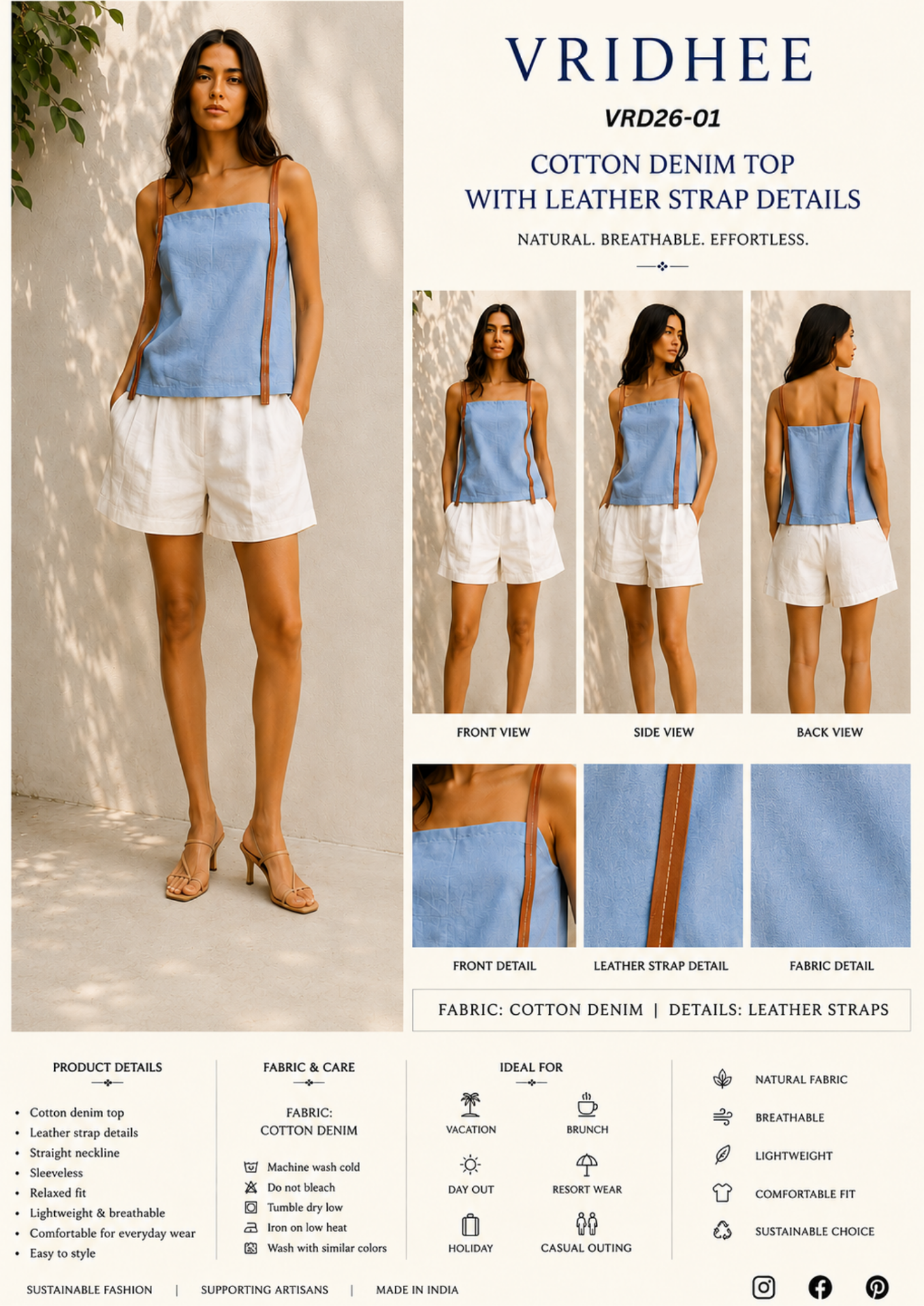 Denim Dress with Leather Strap