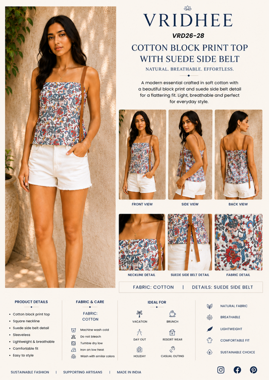 White printed top with suede strap