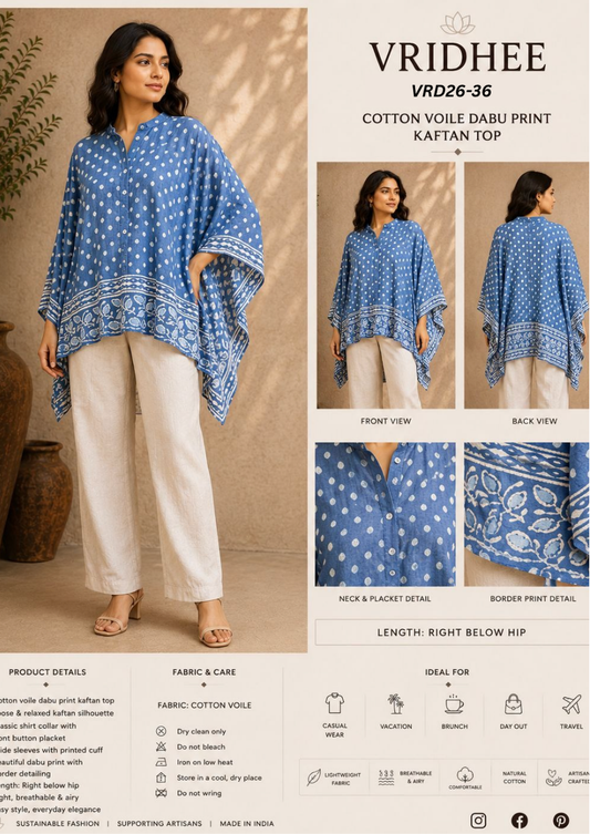 Blue color block print kaftaan
