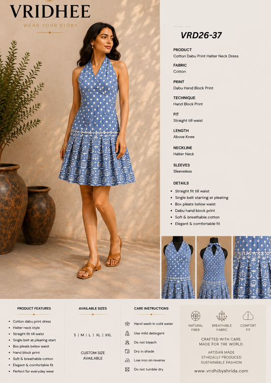 Blue color block print dress