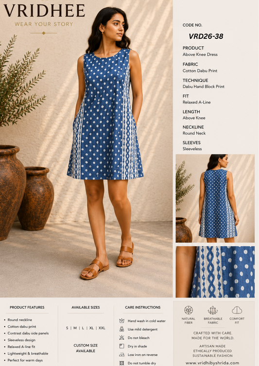 Blue color block print dress