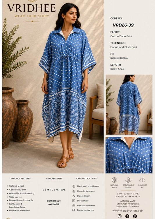 Blue color block print kaftaan