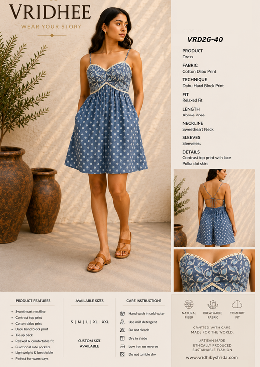 Blue color block print dress