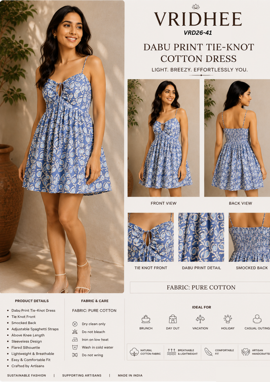 Blue color block print dress