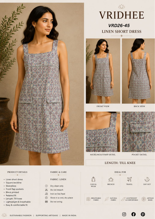 Grey printed linen dress