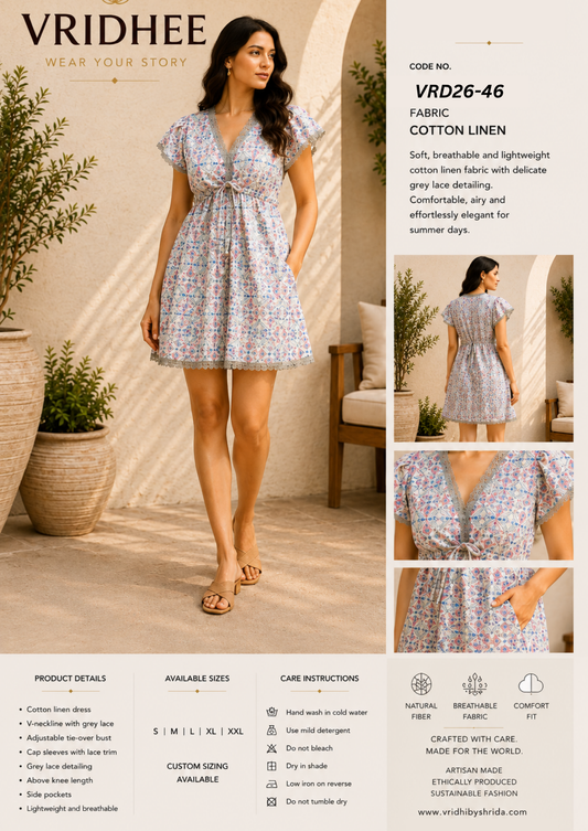 Grey printed linen dress