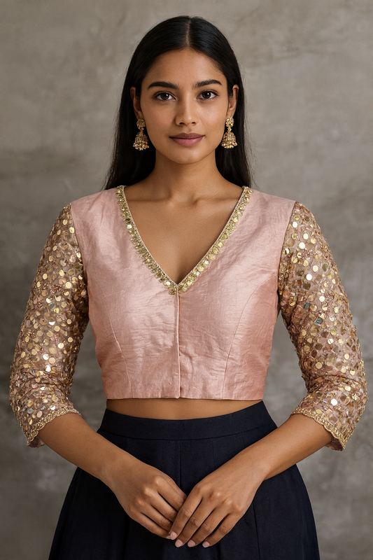 Pink banarsi  gotta patti  blouse