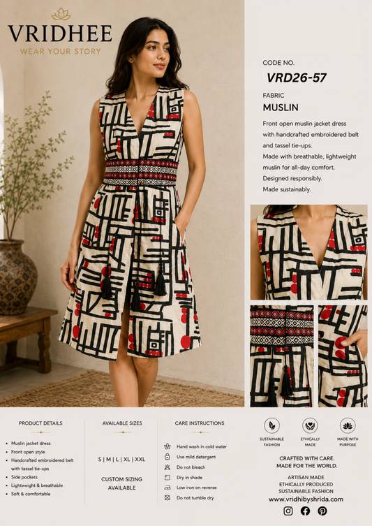 Printed Muslin Dress with embroidery