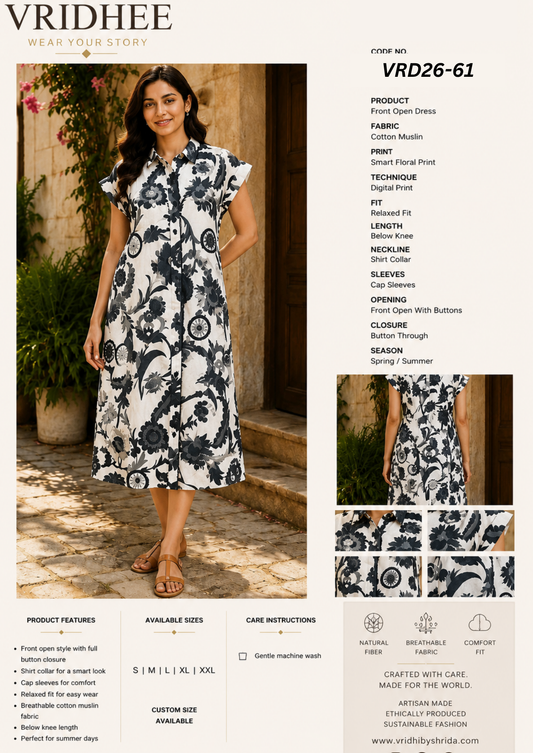 Printed black Muslin Dress