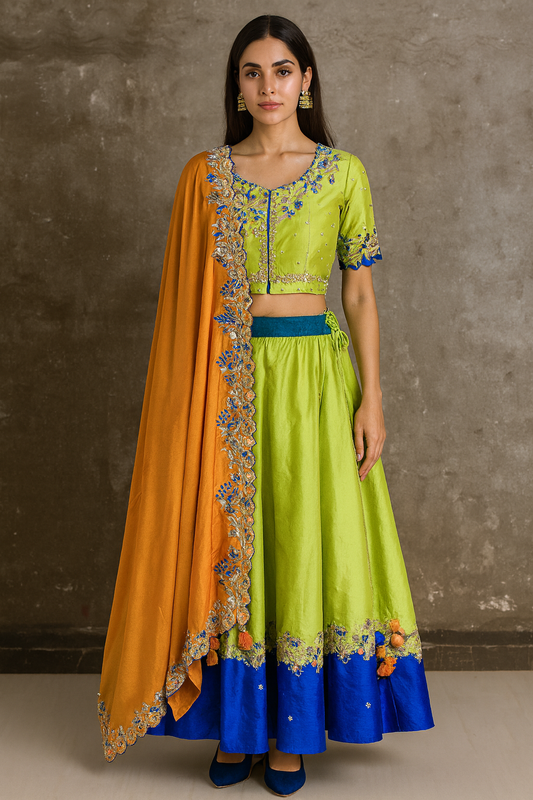 Green and blue Lehenga