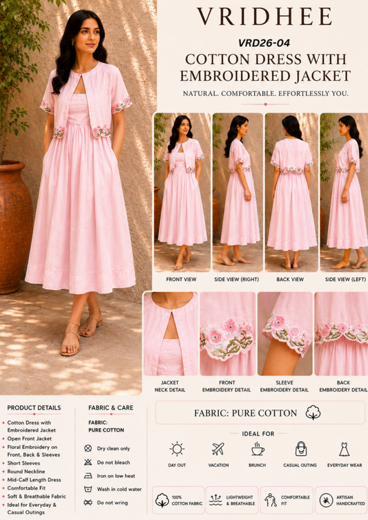 Pink Cotton Embroidery Jacket  Dress