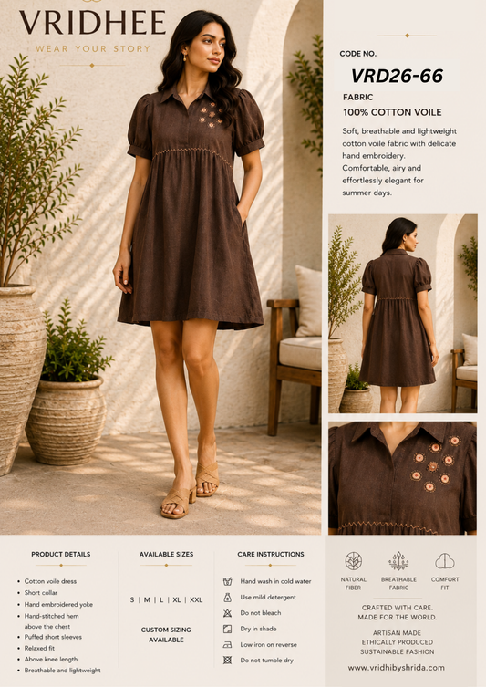 Brown Cotton Dress with handwork