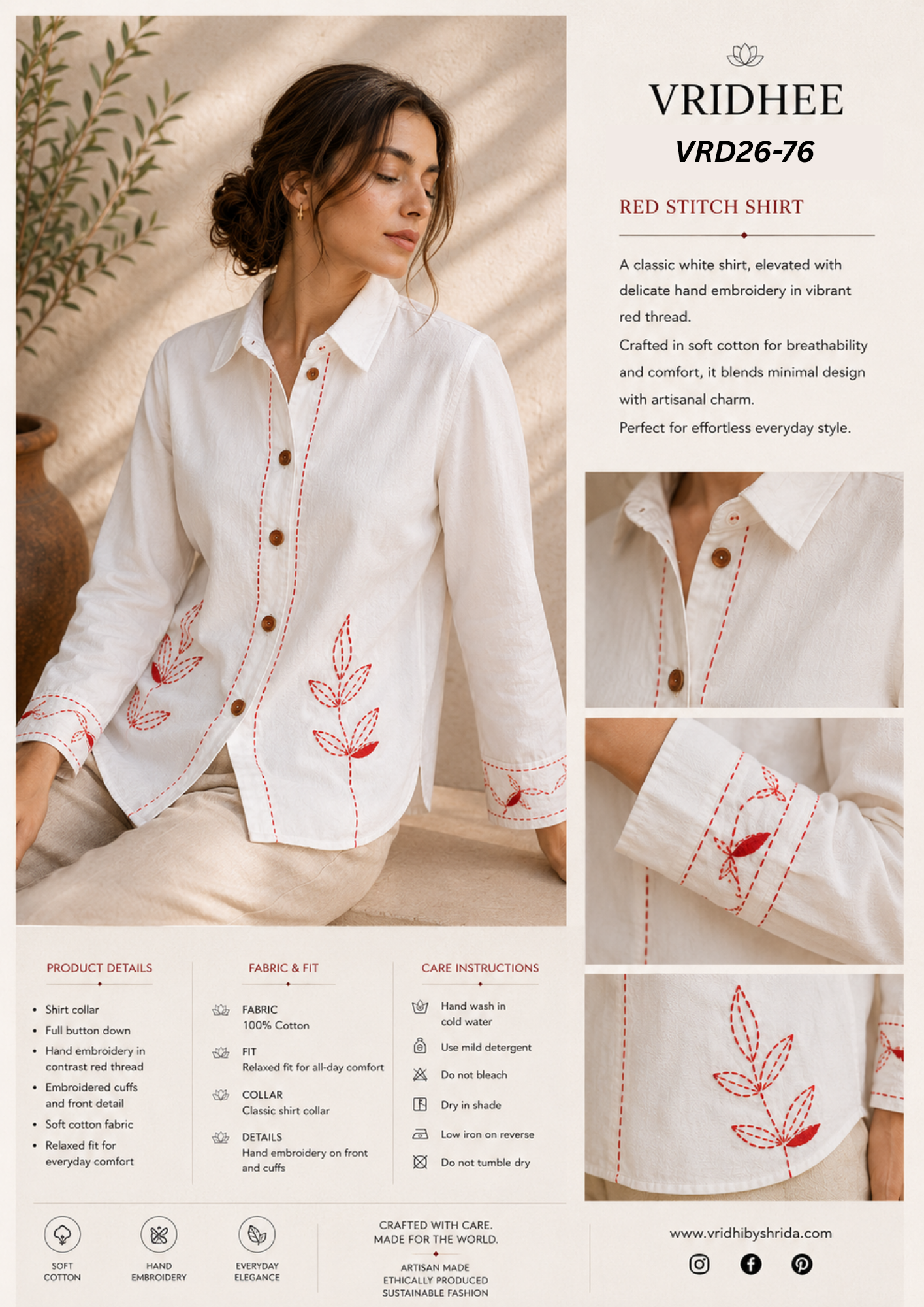 white Cotton Shirt with embroidery