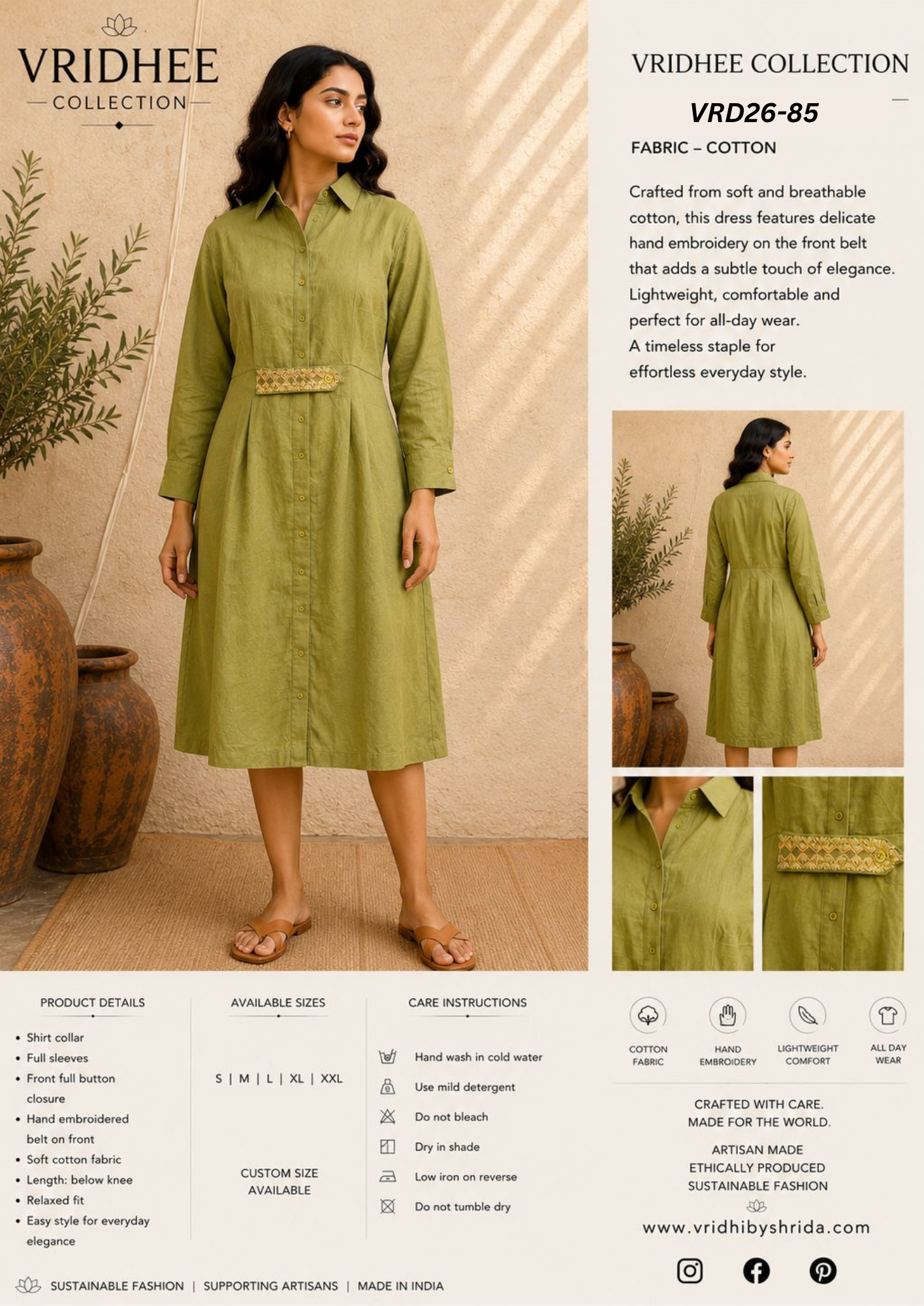 Green Cotton Dress with handwork