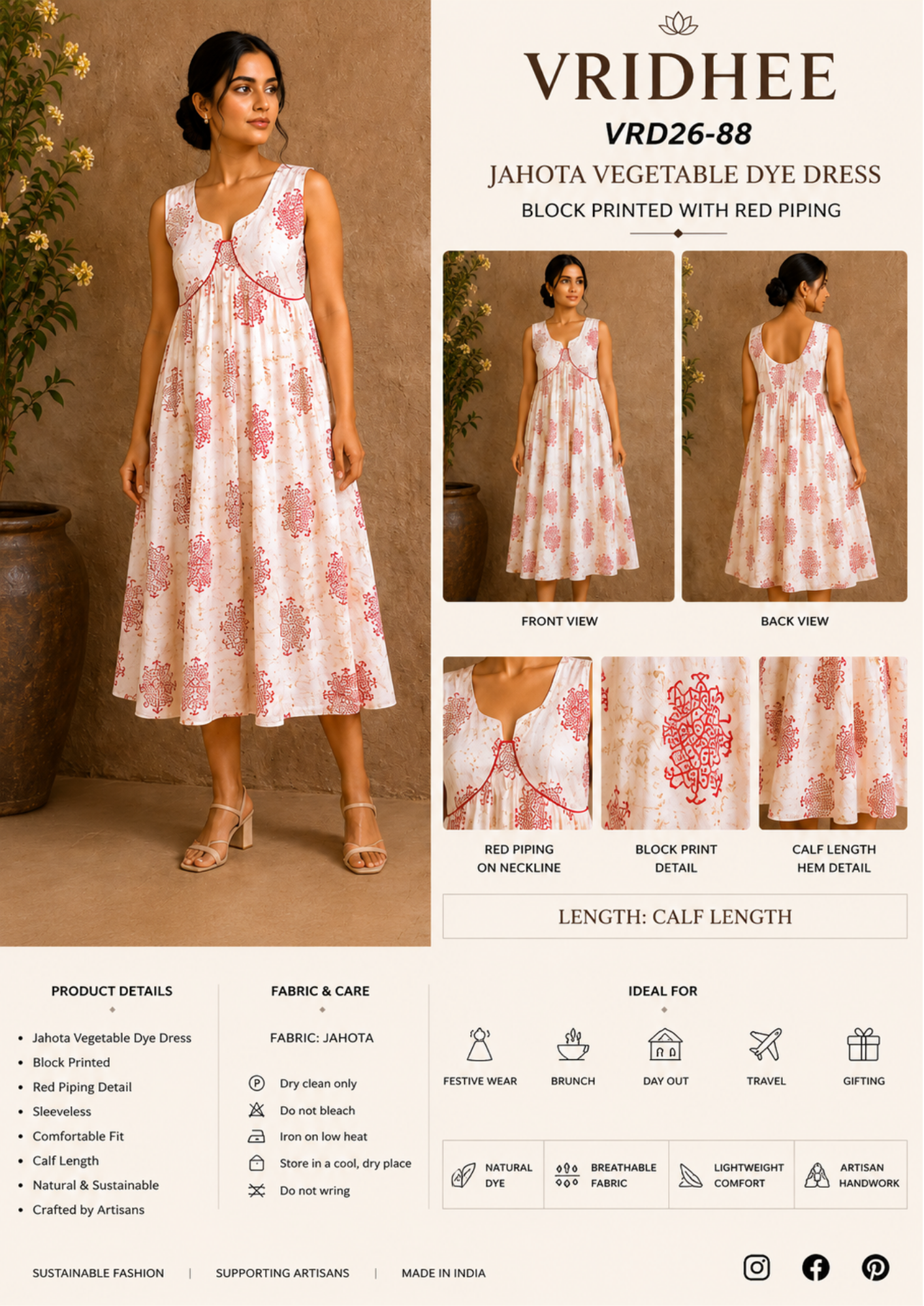 Cotton mud dye with block print dress