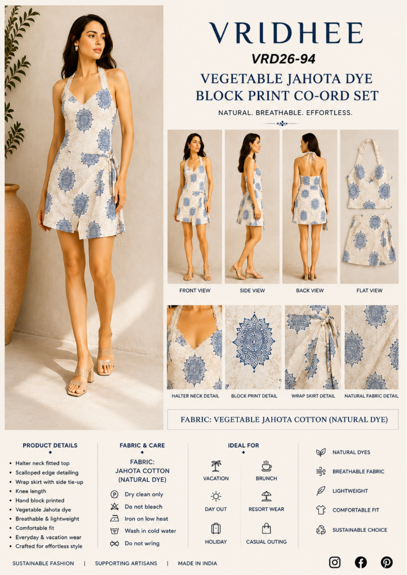 Cotton mud dye block printed skirt & top