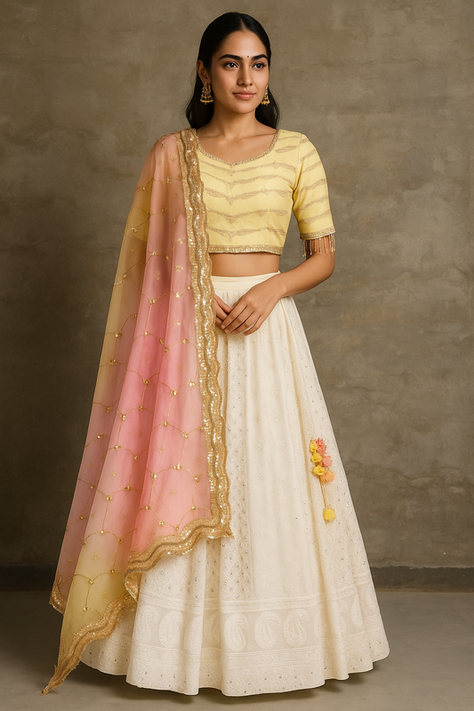 Yellow and white Lehenga