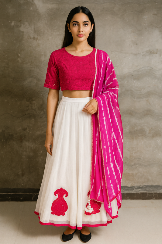 Pink and white Lehenga