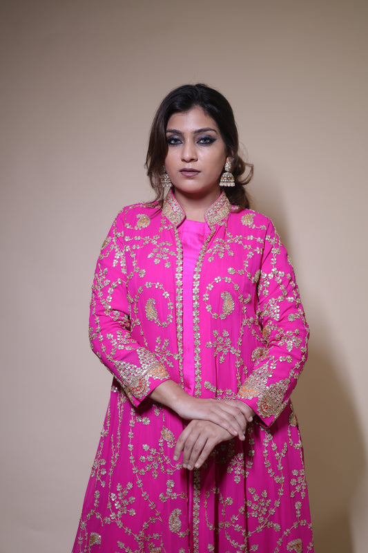 Raani long  dress silk anarkali  with heavy gorgette gotta patti jacket