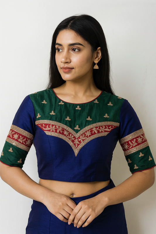 Blue and Green Blouse with zardozi work