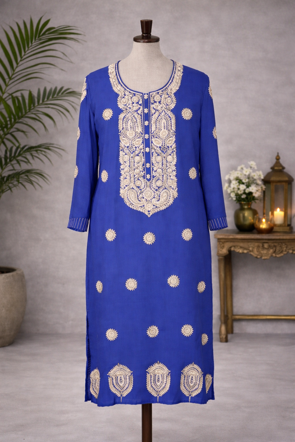 Blue gorgette pittan work kurta