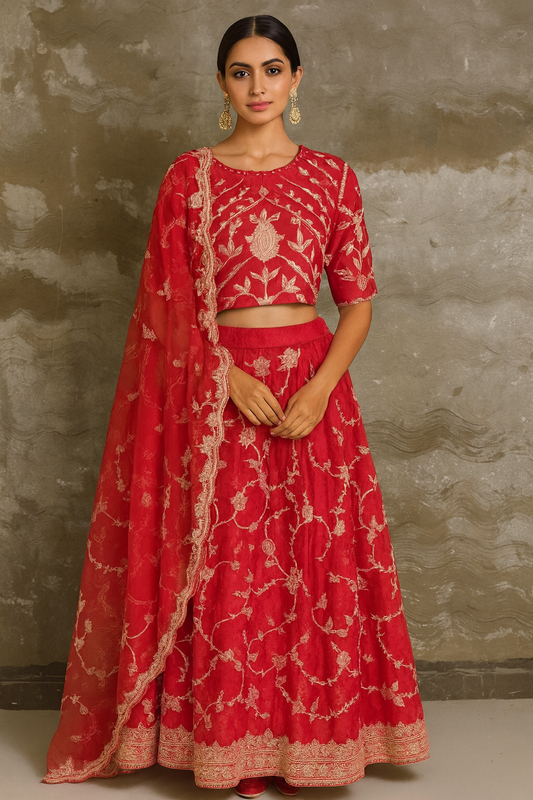 Red pattern Lehenga