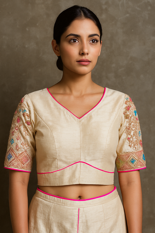 Off-white moonga blouse with dori and handwork