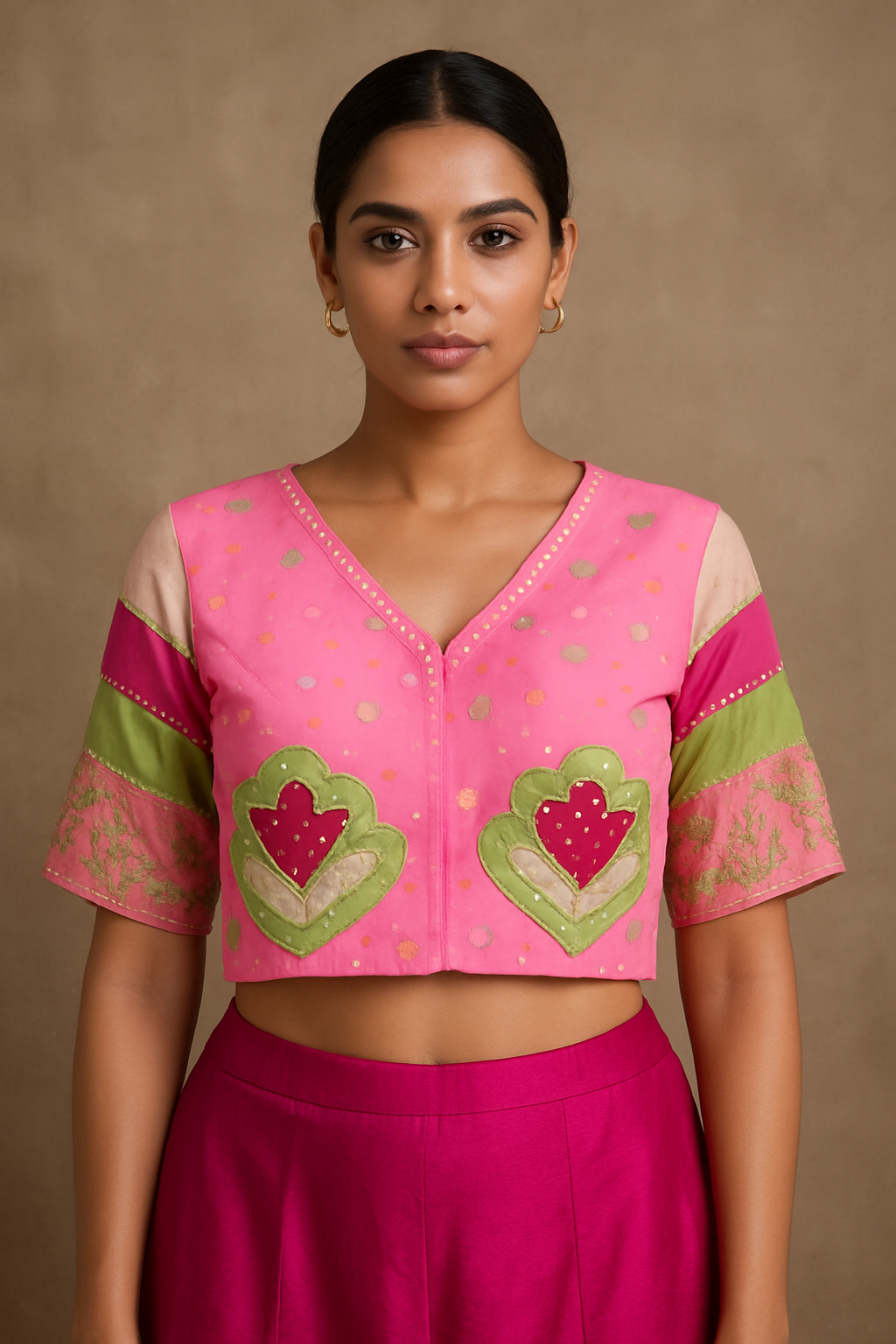 Pink multiwork patchwork dori  work blouse