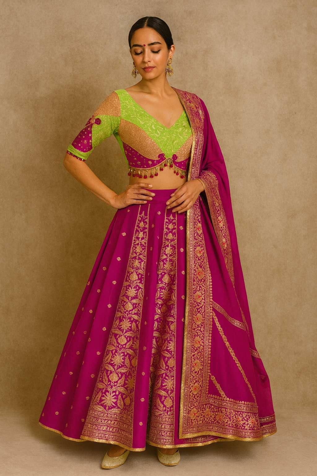 Raani Banarsi  Organza Lehenga with dori work