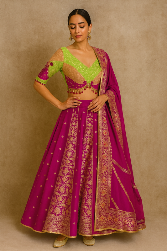 Raani Banarsi  Organza Lehenga with dori work